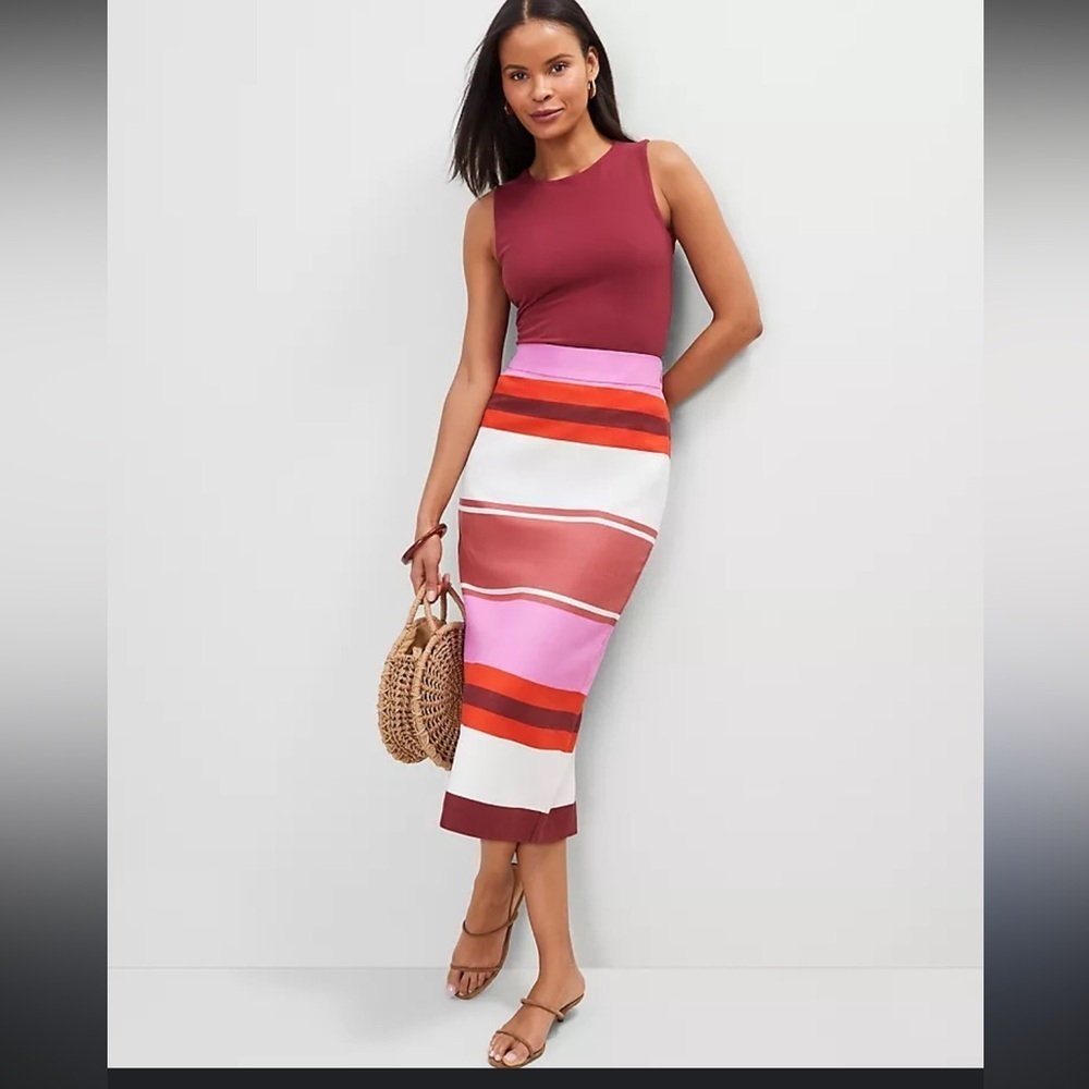 Ann Taylor pink stripe midi skirt tank set small s 0 - Picture 2 of 7